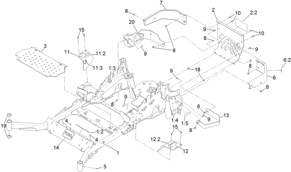Frame Assembly Diagram and Parts List for 72982 414109391 - 999999999 Toro Lawn Tractor