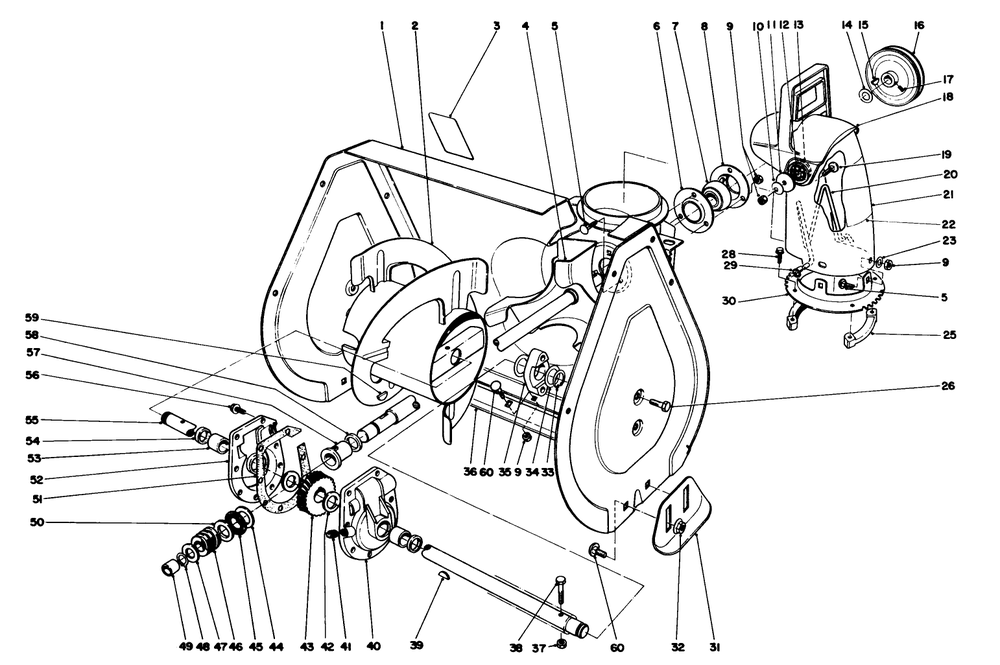 Auger Assembly Diagram and Parts List for 38035 8000001 - 8999999 Toro Snow Blower