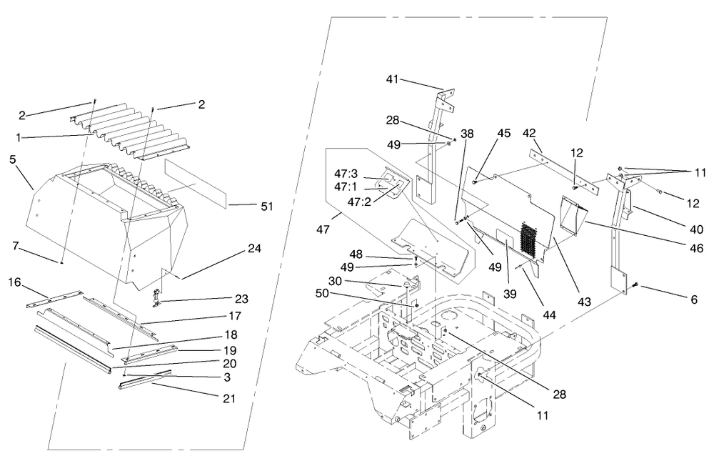 Rear Hood Assembly Diagram and Parts List for 74212 (200000001-200999999)(2000) Toro Lawn Mower