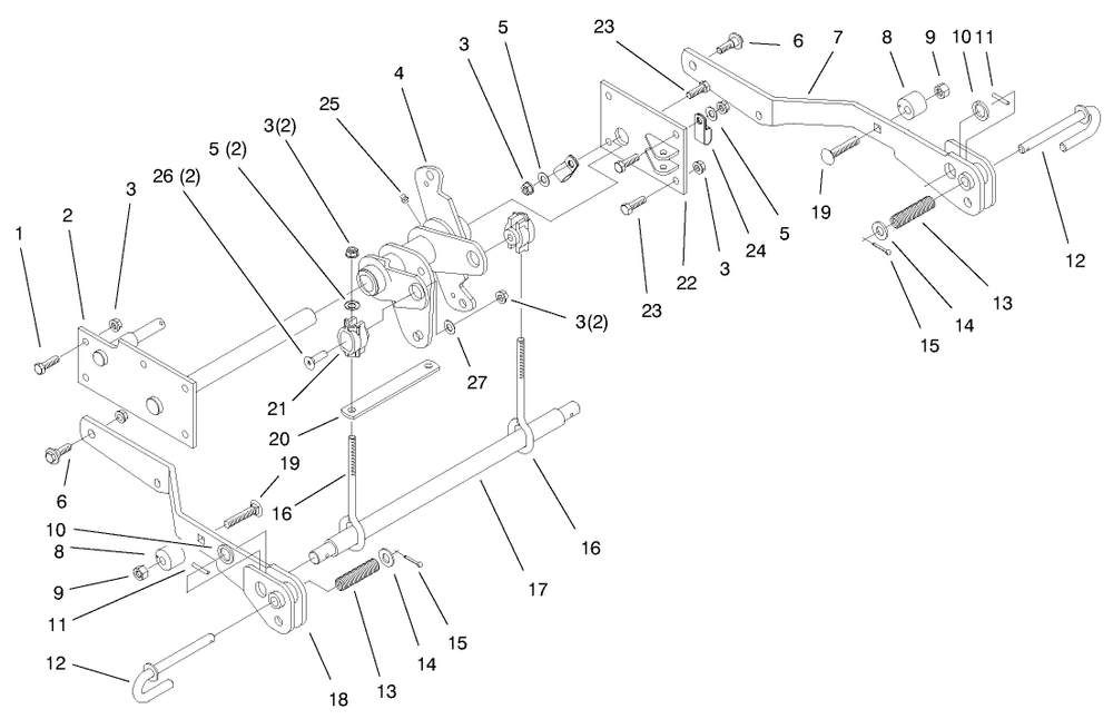 Lower Hydro Lift Assembly Diagram and Parts List for 73542 9900001 - 9999999 Toro Lawn Tractor