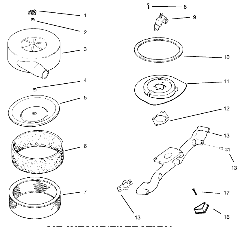 Air Intake/Filtration Diagram and Parts List for 30611 890001 - 899999 Toro Lawn Tractor