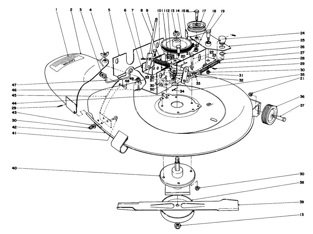 25" Mower Assembly Diagram and Parts List for 56027 4000001 - 4999999 Toro Lawn Tractor