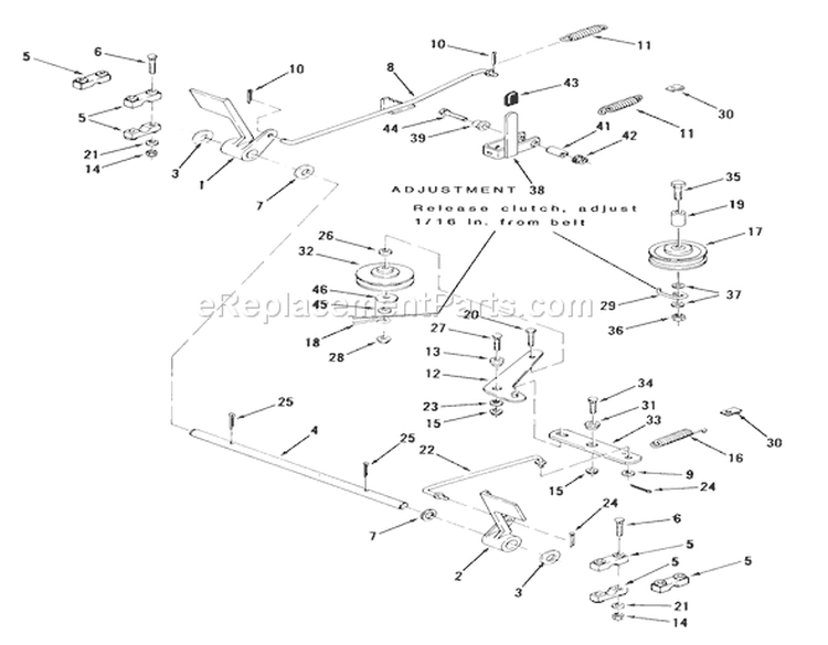 Brake And Clutch Linkage Diagram and Parts List for A2-083202 1983 Toro Lawn Tractor