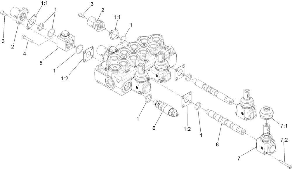 Four Spool Valve Assembly No. 130-7589 Diagram and Parts List for 22337CP 410400000 - 999999999 Toro Lawn Tractor Accessories