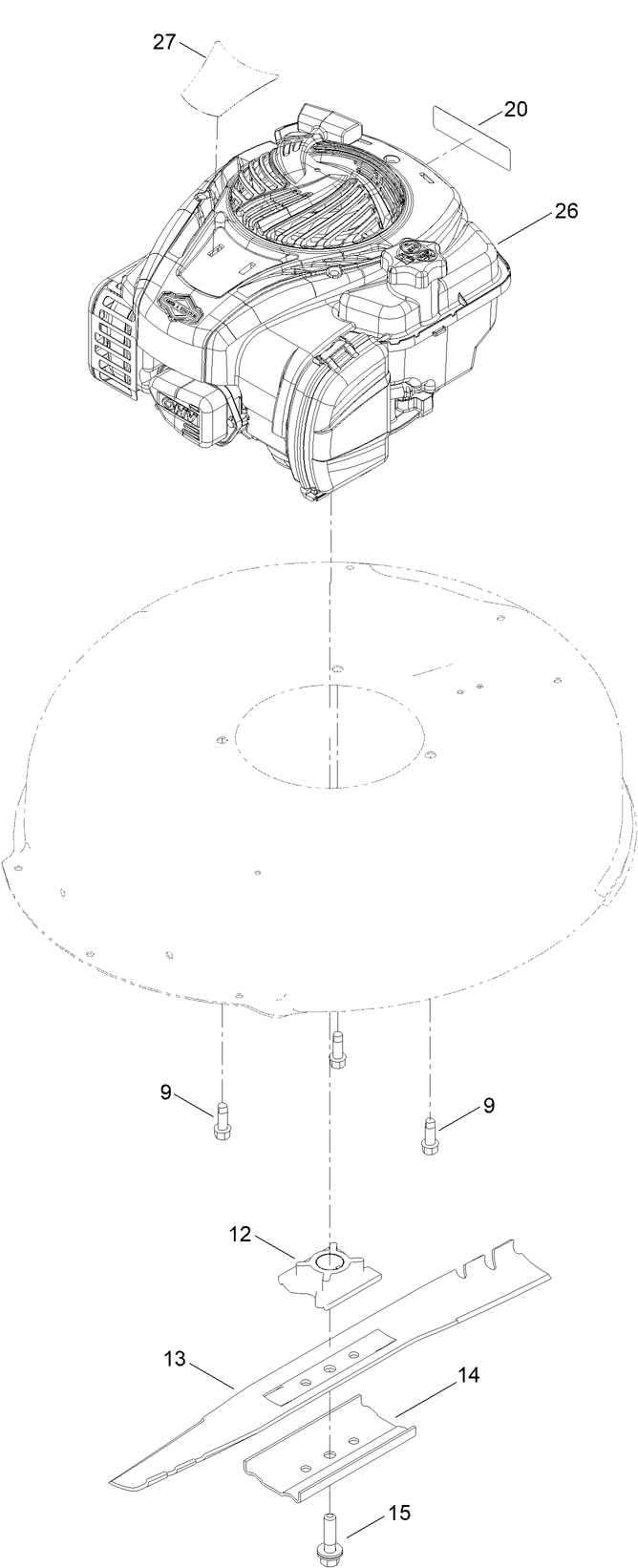 Engine And Blade Assembly Diagram and Parts List for 21332 412900000 - 999999999 Toro Lawn Mower