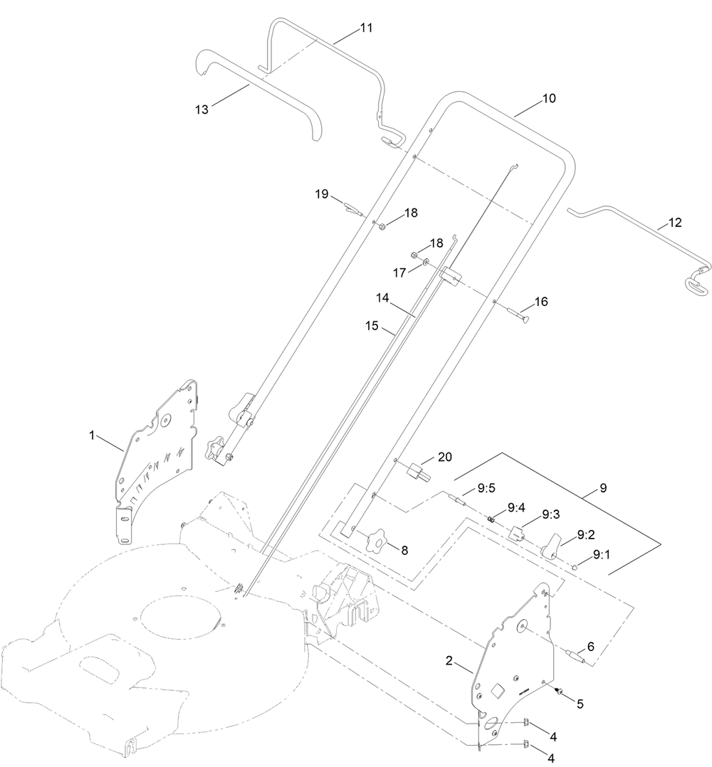 Handle Assembly Diagram and Parts List for 21753 400000000 - 999999999 Toro Lawn Mower