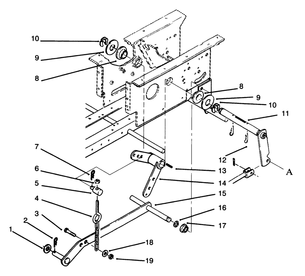 Hydrostatic Lift Linkage Diagram and Parts List for 73421 5901047 - 5999999 Toro Lawn Tractor