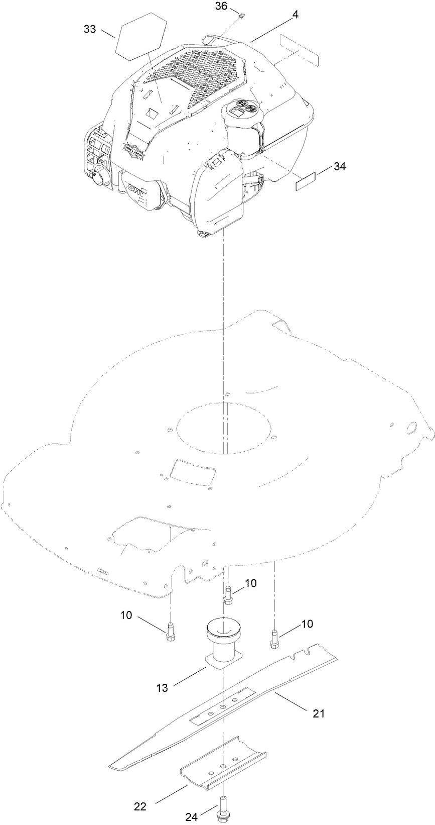 Engine And Blade Assembly Diagram and Parts List for 21770 411913204 - 999999999 Toro Lawn Mower