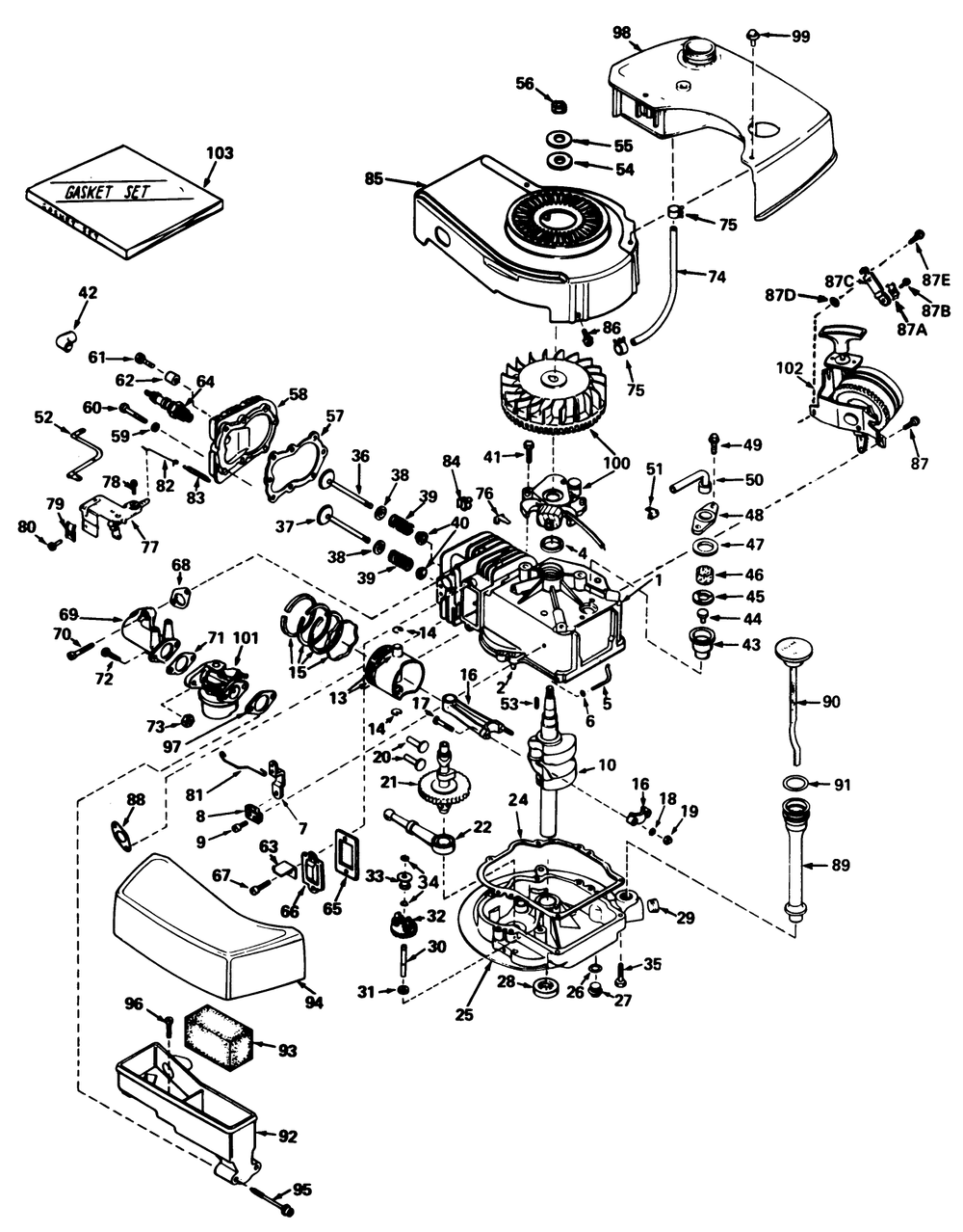 Engine Tecumseh Model Tnt100-10047 Diagram and Parts List for 21500 6000001 - 6999999 Toro Lawn Mower