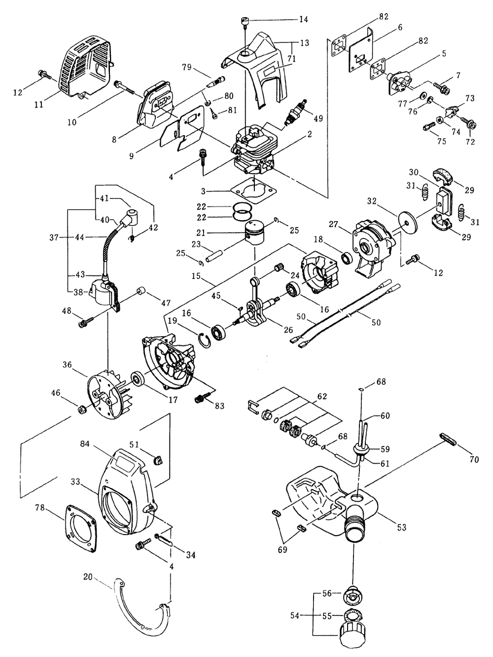 Engine Assembly Diagram and Parts List for 53040 8900001 - 8999999 Toro Trimmer