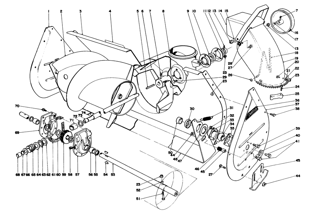 Auger Assembly Diagram and Parts List for 38160 5000001 - 5999999 Toro Snow Blower