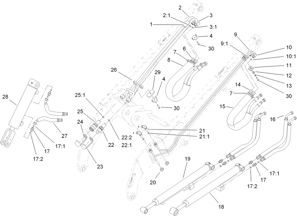Loader Arm Hydraulic Assembly Diagram and Parts List for 22323 400000000 - 401799999 Toro Lawn Tractor Accessories