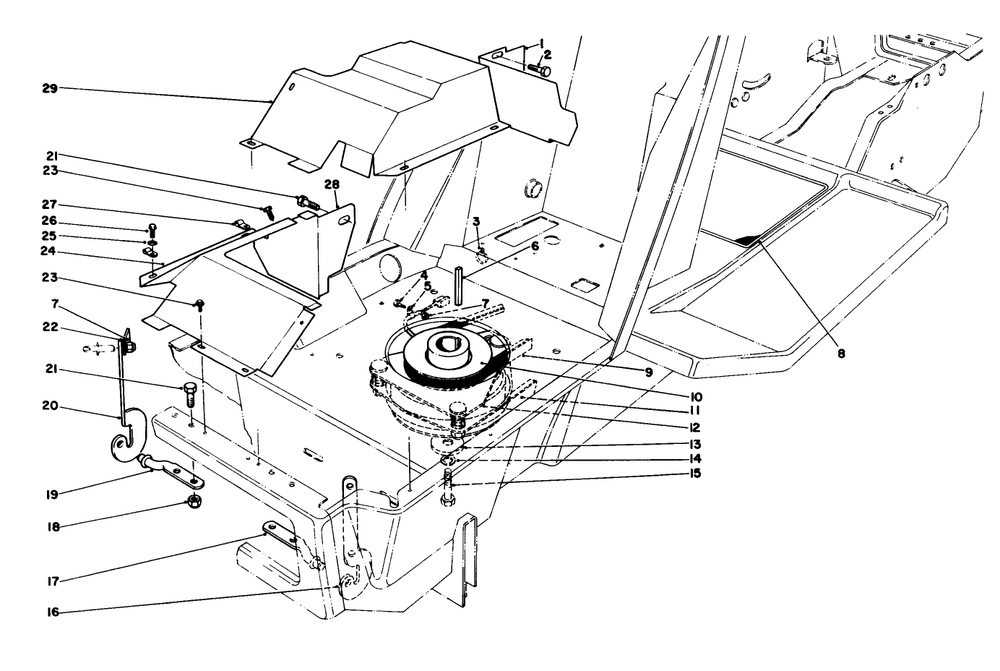 Clutch & Pulley Assembly Diagram and Parts List for 57360 6000001 - 6999999 Toro Lawn Tractor