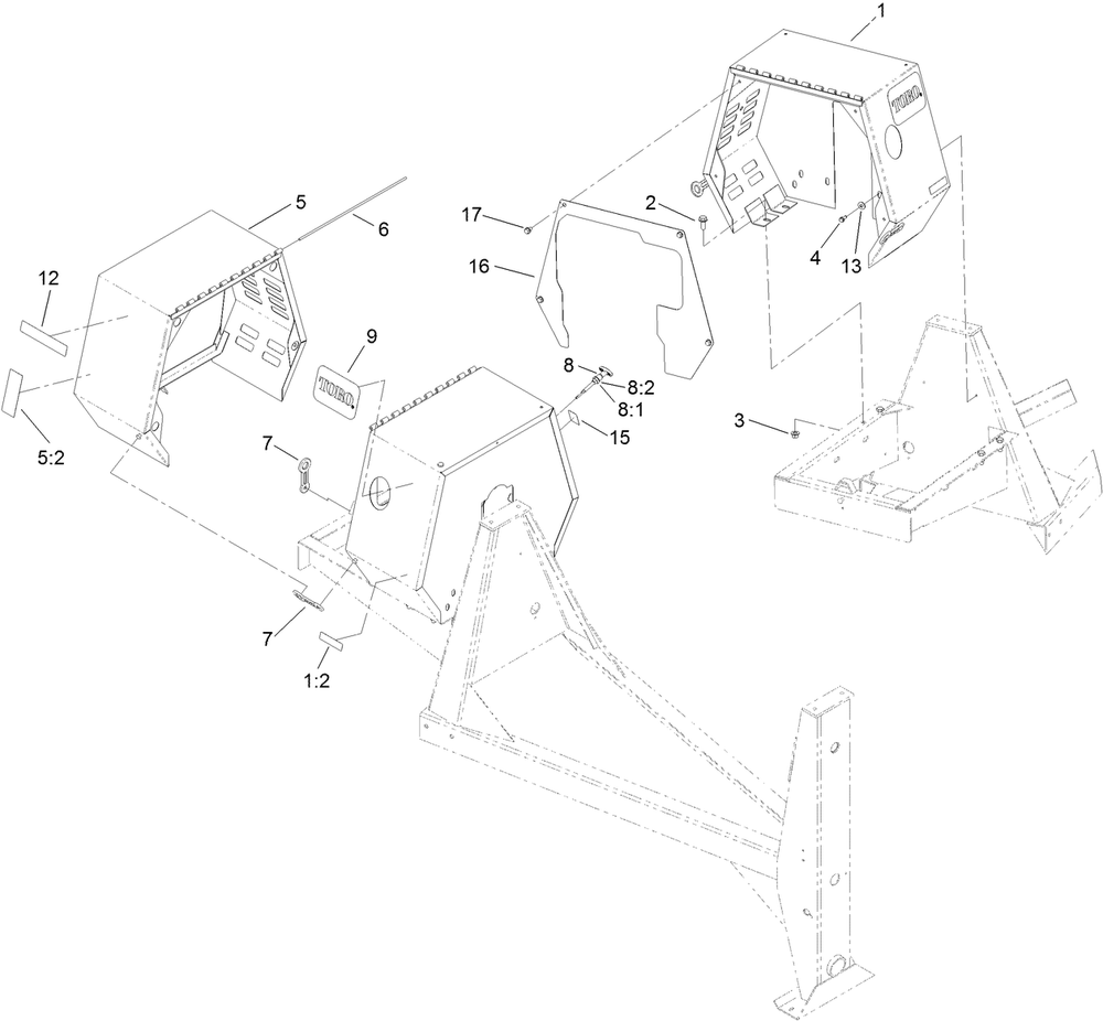 Cowl Assembly Diagram and Parts List for 68011 400000000 - 401999999 Toro Cement Mixer