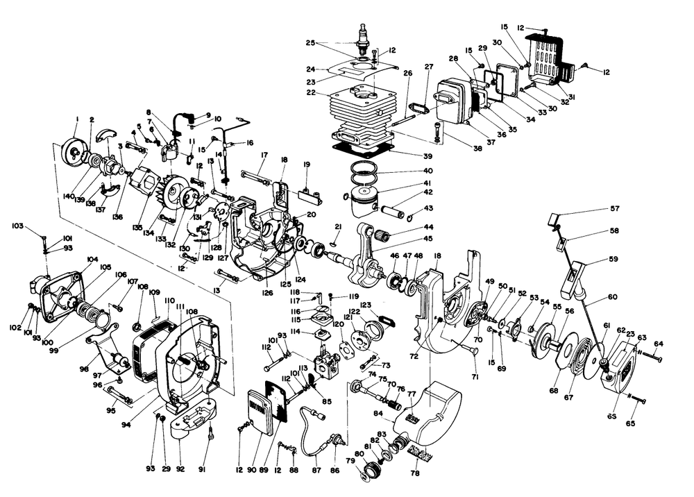 Engine Assembly Diagram and Parts List for 51608 2000001 - 2999999 Toro Trimmer