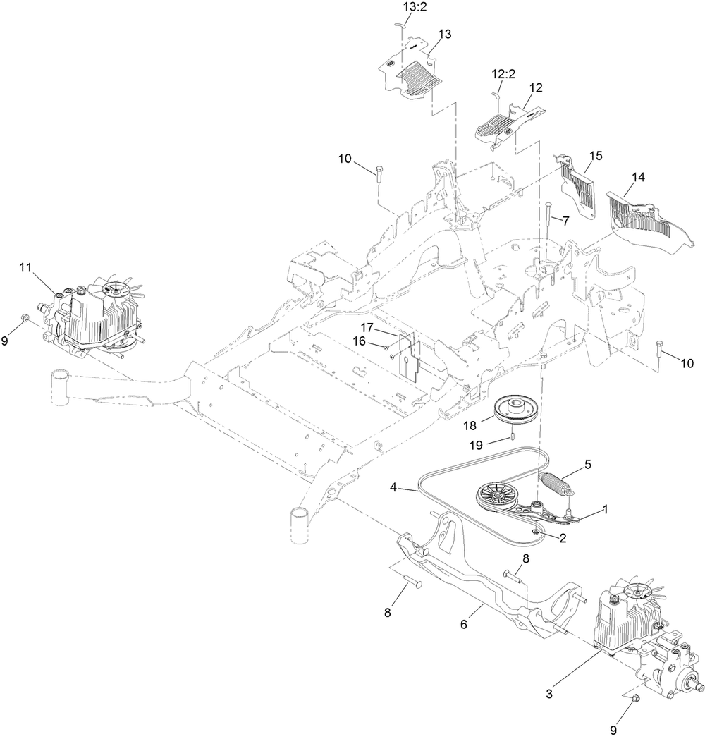 Hydraulic Drive Assembly Diagram and Parts List for 72928 400000000 - 412799999 Toro Lawn Tractor