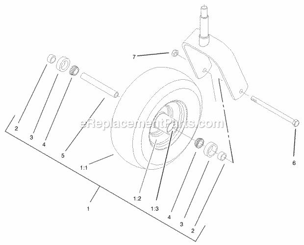 Caster Wheel Assembly No. 1-634662 Diagram and Parts List for 74179 230007001-230999999 Toro Lawn Mower