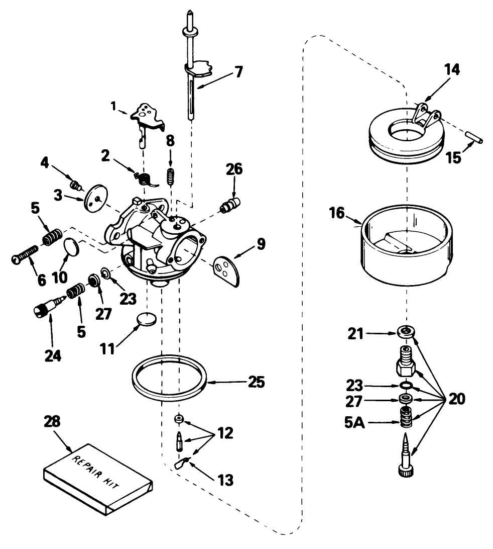 Carburetor No. 632371 (7 H.P. Snowthower Model No. 38050) Diagram and Parts List for 38040 7000001 - 7999999 Toro Snow Blower