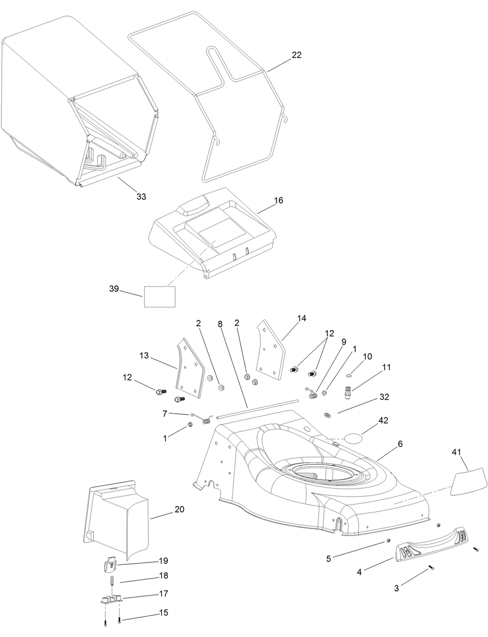Deck And Grass Bag Assembly Diagram and Parts List for 20942 321000001 - 321999999 Toro Lawn Mower
