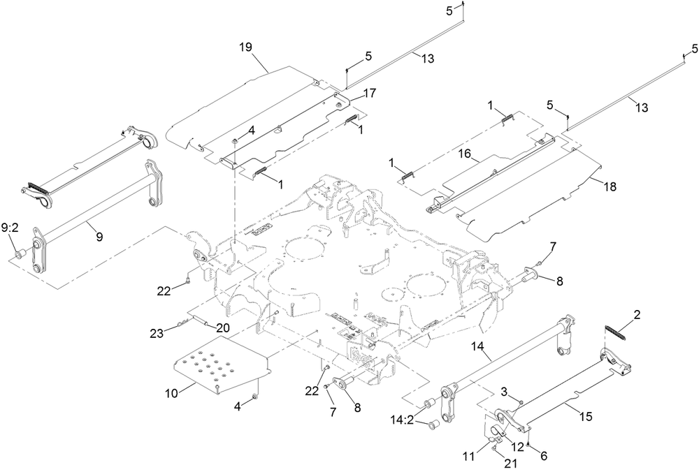 Center Deck Fold Assembly Diagram and Parts List for 72098 413000000 - 999999999 Toro Lawn Tractor