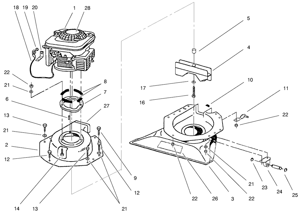 Housing Assembly Diagram and Parts List for 53080 890001 - 899999 Toro Leaf Blower / Vacuum