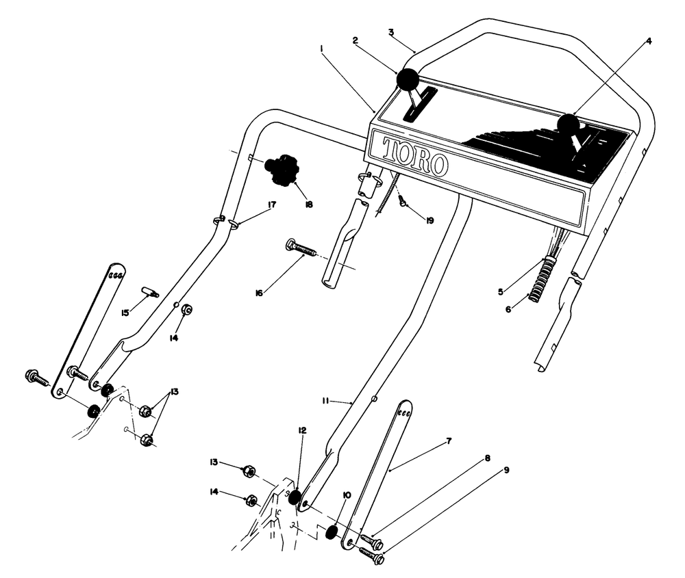 Handle Assembly Diagram and Parts List for 20680 6000001 - 6999999 Toro Lawn Mower