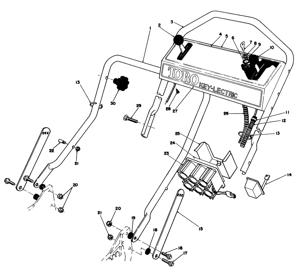 Handle Assembly Diagram and Parts List for 20629C 7000001 - 7999999 Toro Lawn Mower