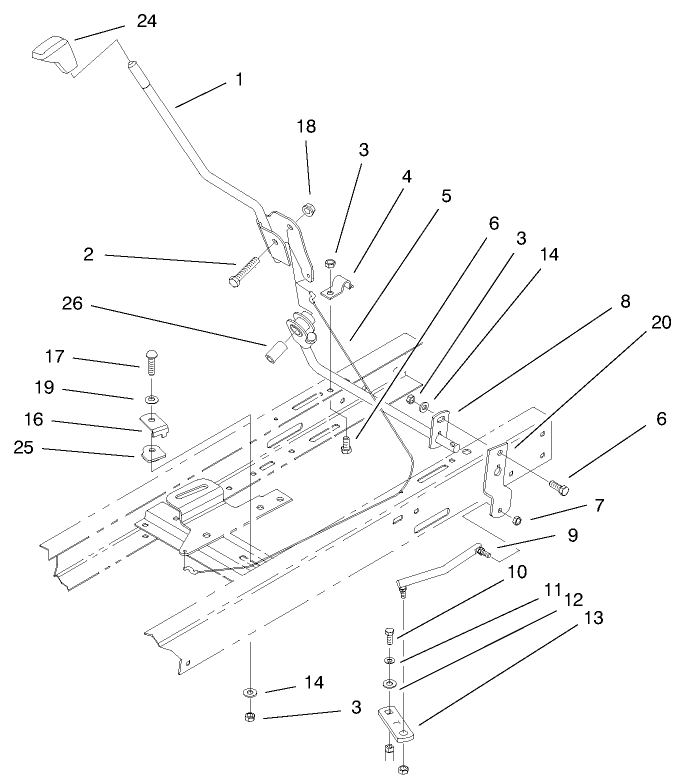 Shifting Components Assembly Diagram and Parts List for 71199 9900001 - 9999999 Toro Lawn Tractor