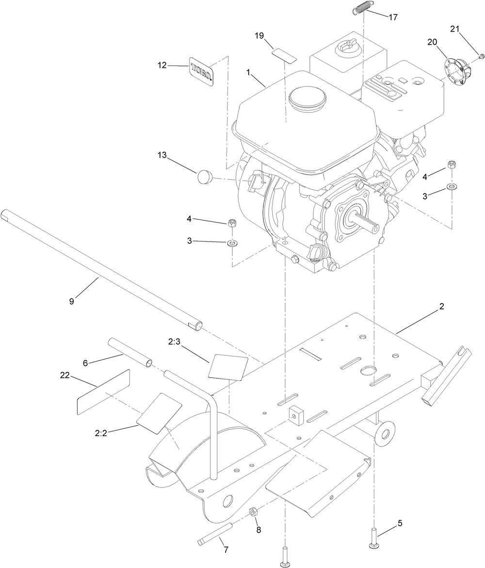 Engine And Frame Assembly Diagram and Parts List for 22600HD 400000000 - 401999999 Toro Stump Grinder
