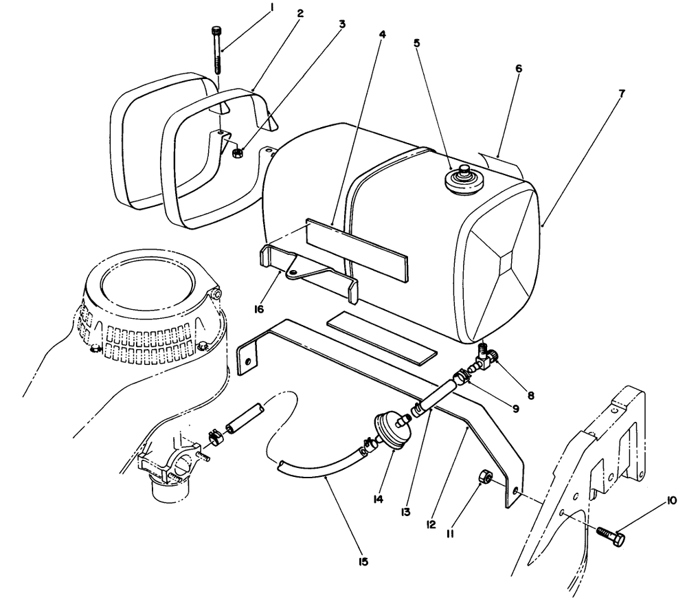 Gas Tank Assembly Diagram and Parts List for 22025 7000001 - 7999999 Toro Lawn Mower