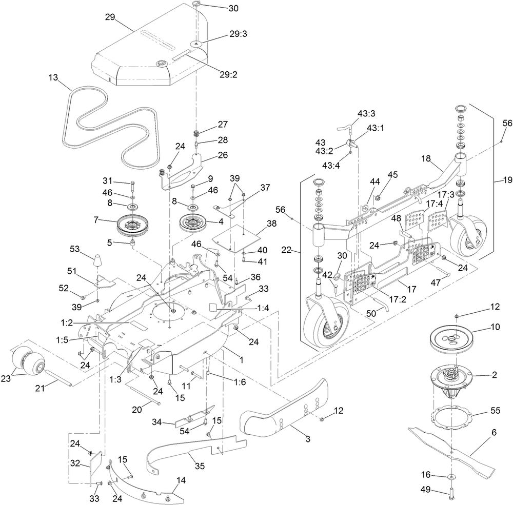Lh Wing Deck Assembly Diagram and Parts List for 74096 403247447-999999999 Toro Lawn Tractor