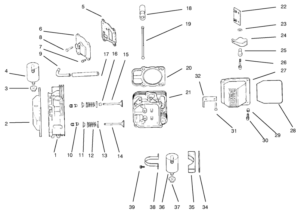 Head/Valve/Breather Diagram and Parts List for 30183 695101 - 699999 Toro Lawn Tractor Accessories