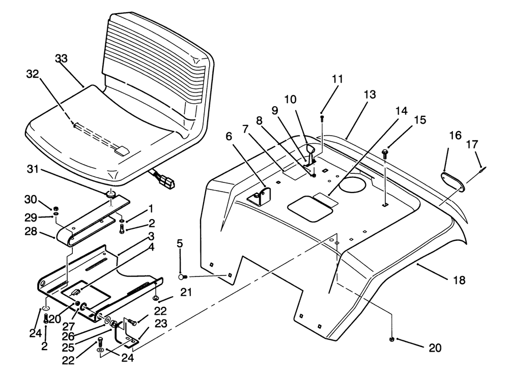 Fender And Seat Assembly Diagram and Parts List for 72041 3900001 - 3999999 Toro Lawn Tractor