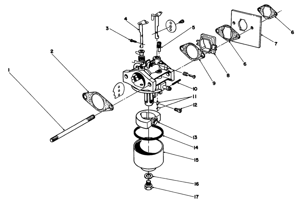 Carburetor Assembly Diagram and Parts List for 22030 5000001 - 5999999 Toro Lawn Mower