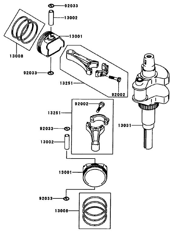 Piston/Crankshaft Assembly Diagram and Parts List for 74173 (200000001-200999999)(2000) Toro Lawn Mower