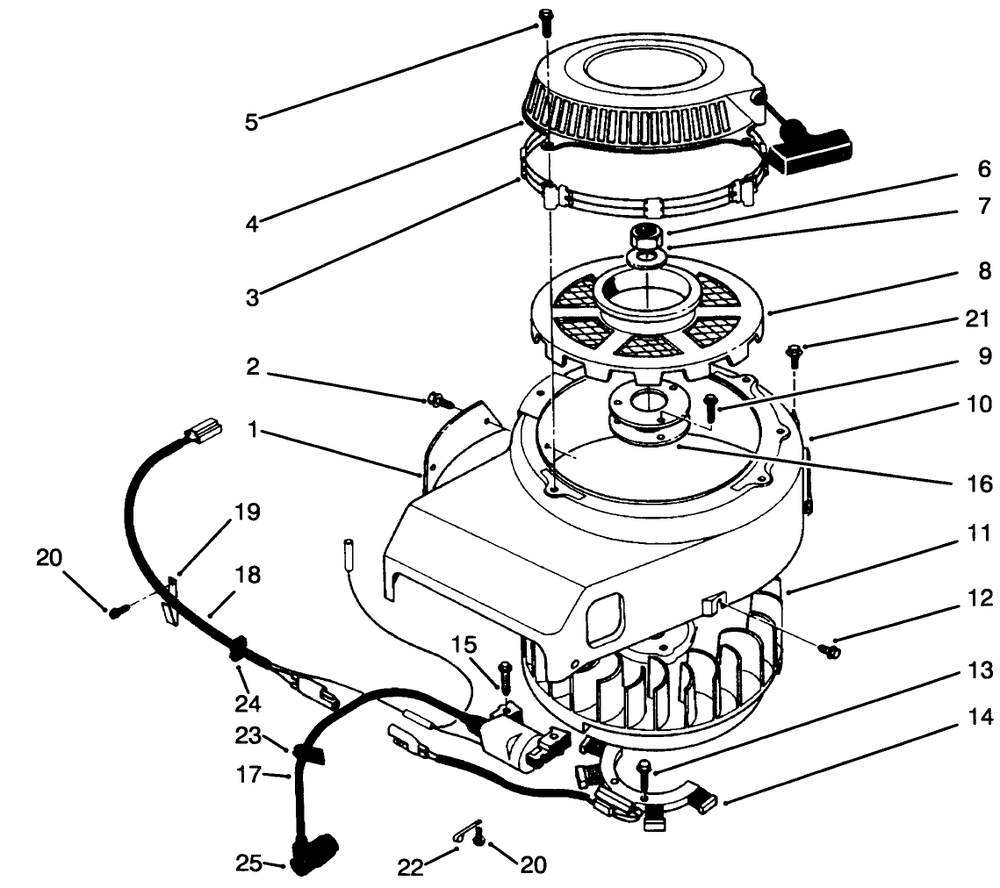 Recoil & Flywheel Assembly Diagram and Parts List for 30165 4900001 - 4999999 Toro Lawn Tractor Accessories