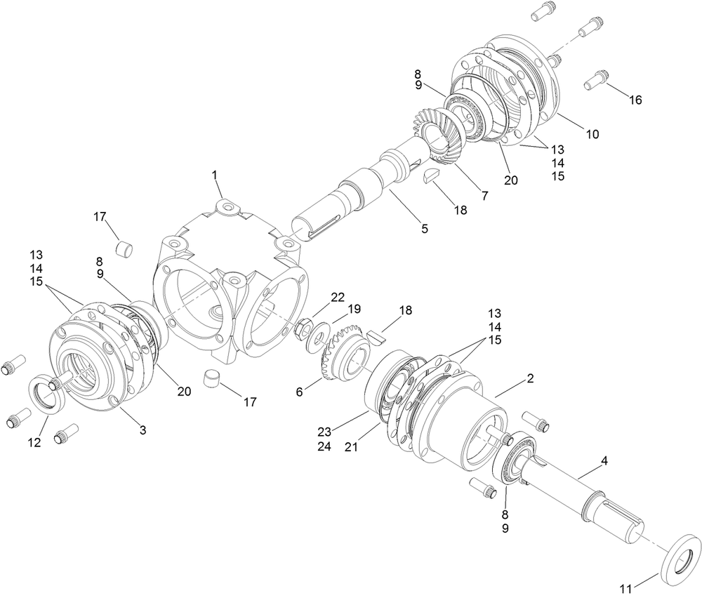Gearbox Assembly Diagram and Parts List for 72264TE 406427909-406429999 Toro Lawn Mower