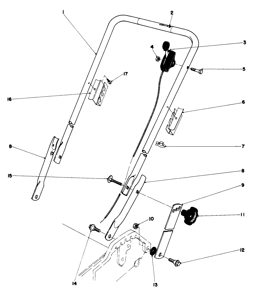 Handle Assembly Diagram and Parts List for 20698 0000001 - 0999999 Toro Lawn Mower