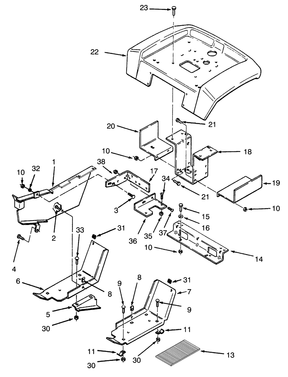 Fender And Supports Diagram and Parts List for 73420 3900001 - 3999999 Toro Lawn Tractor