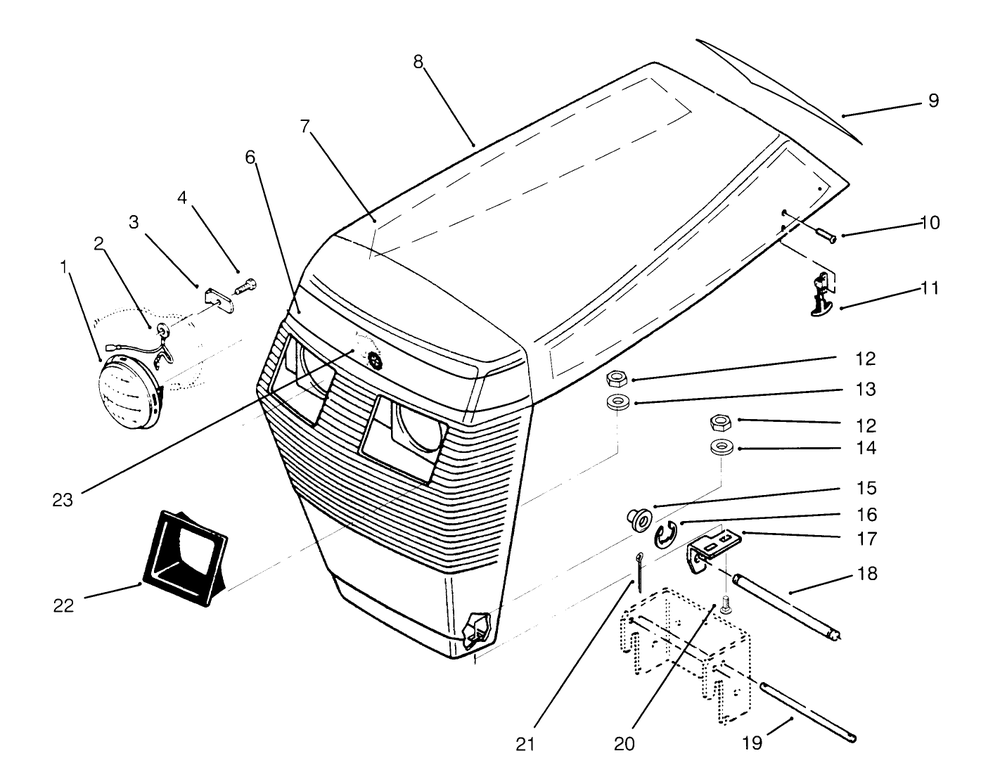 Hood Assembly Diagram and Parts List for 73421 5900001 - 5901046 Toro Lawn Tractor