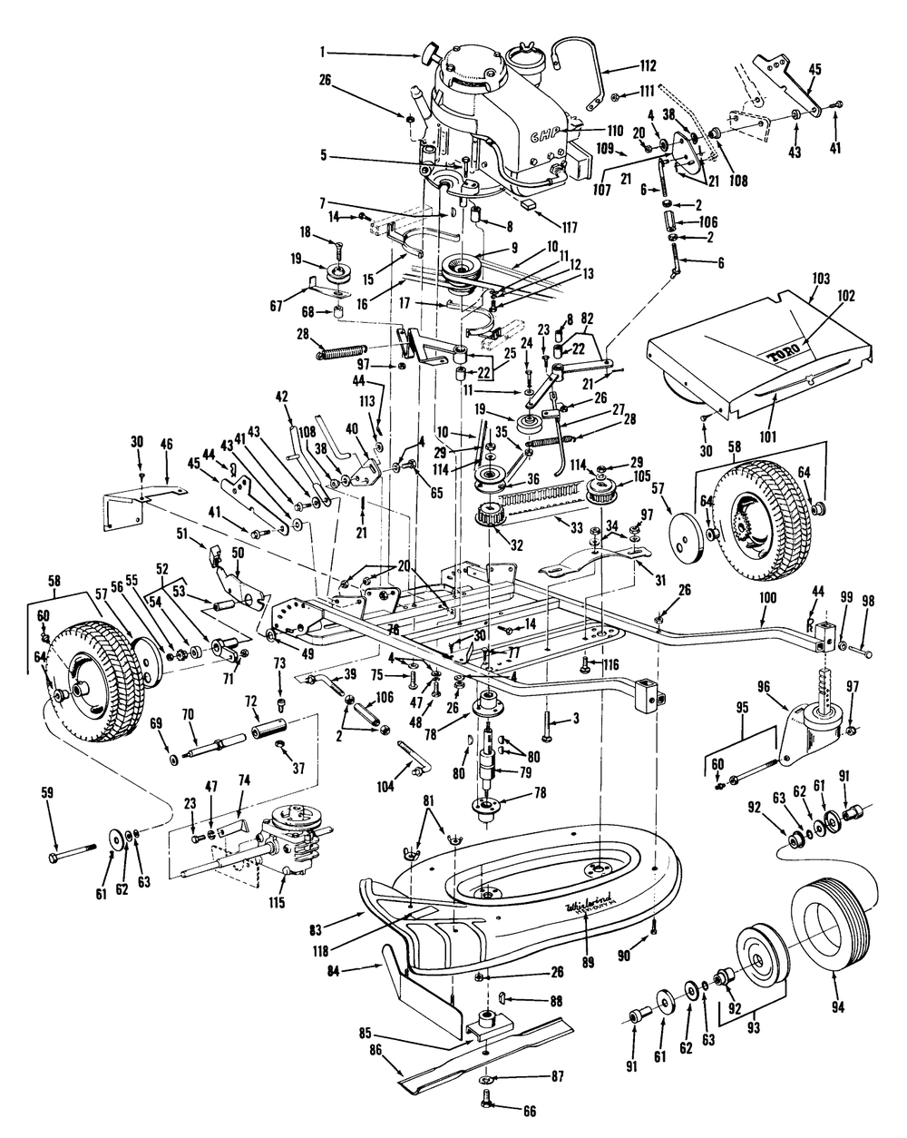 34" Hevi-Duty Parts List Diagram and Parts List for 23301 7000001 - 7999999 Toro Lawn Mower