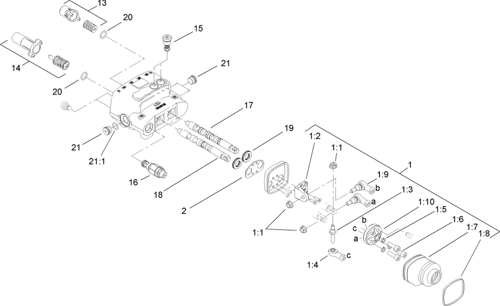 Two Spool Valve Assembly No. 106-9307 Diagram and Parts List for 22324 401800000 - 404499999 Toro Lawn Tractor Accessories