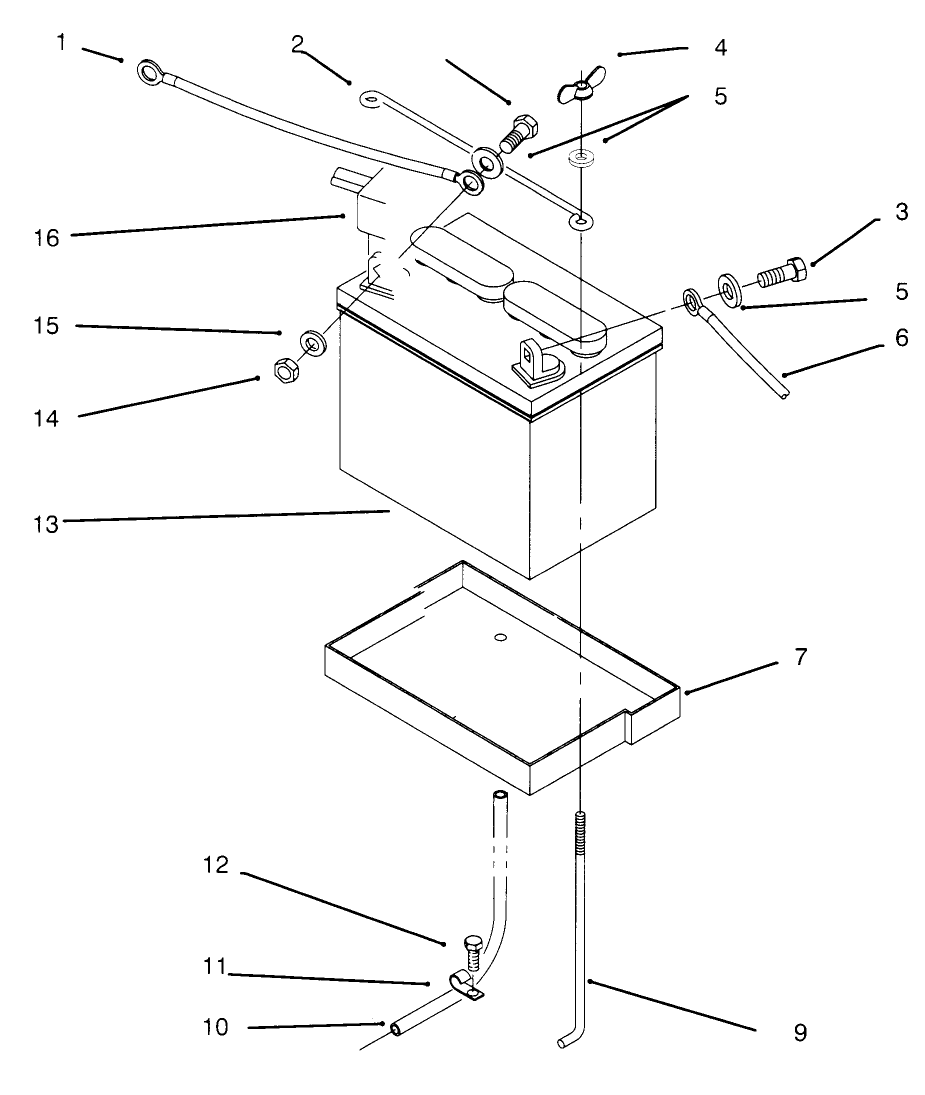 Battery Diagram and Parts List for 73362 6900001 - 6999999 Toro Lawn Tractor