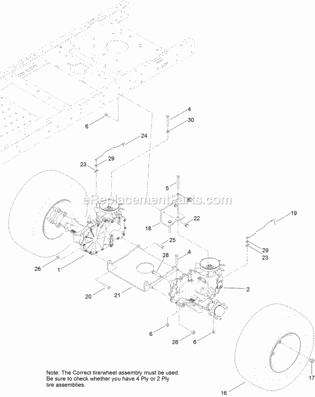 Hydro Transaxle Drive And Rear Wheel Assembly Diagram and Parts List for 74797 315000001-315999999 Toro Lawn Mower