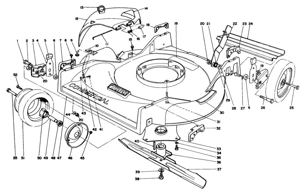 Housing & Wheel Assembly Diagram and Parts List for 22025 1000001 - 1999999 Toro Lawn Mower