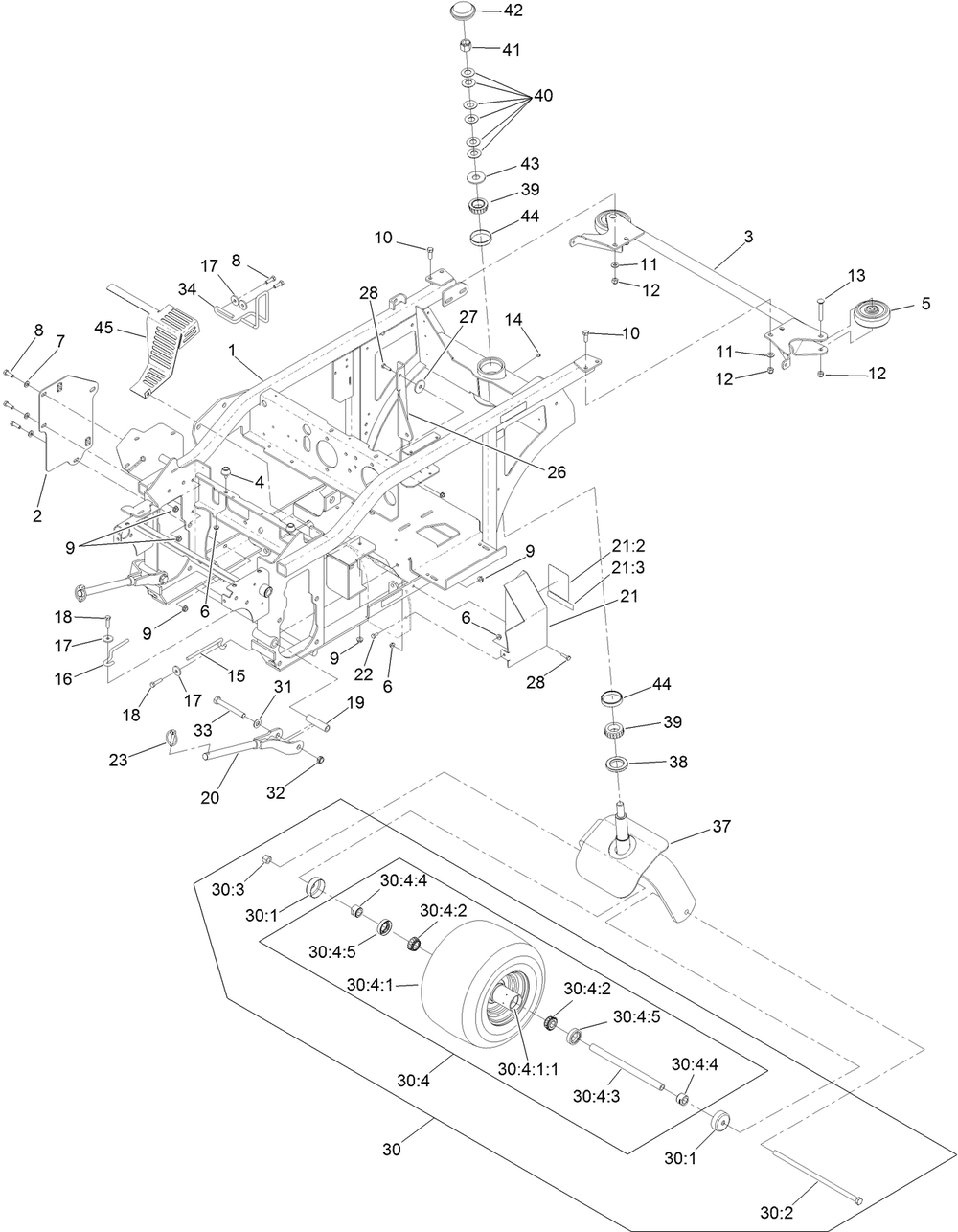 Caster Wheel And Frame Assembly Diagram and Parts List for 74311TE (316000001-316999999)(2016) Toro Lawn Tractor