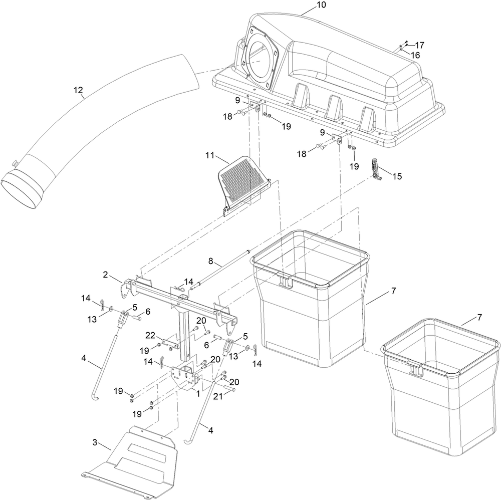 Twin Bag Assembly Diagram and Parts List for 79501 400000000 - 999999999 Toro Lawn Tractor