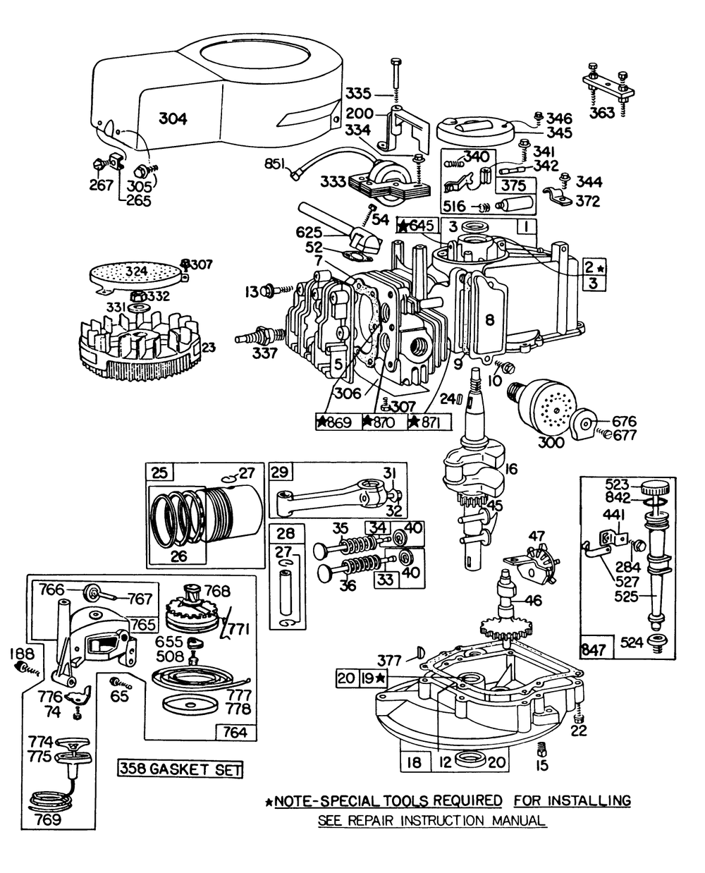Engine Briggs & Stratton Model 92908-2053-01 Engine Briggs & Stratton Model 93508-0195-01 For 21" Hand Propelled Model 16310 Diagram and Parts List for 16310 1000001 - 1999999 Toro Lawn Mower