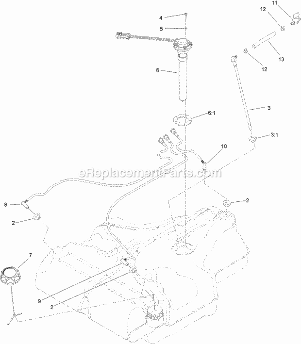 Fuel Tank Assembly No. 116-3979 Diagram and Parts List for 74942TE 315000001-315999999 Toro Lawn Mower
