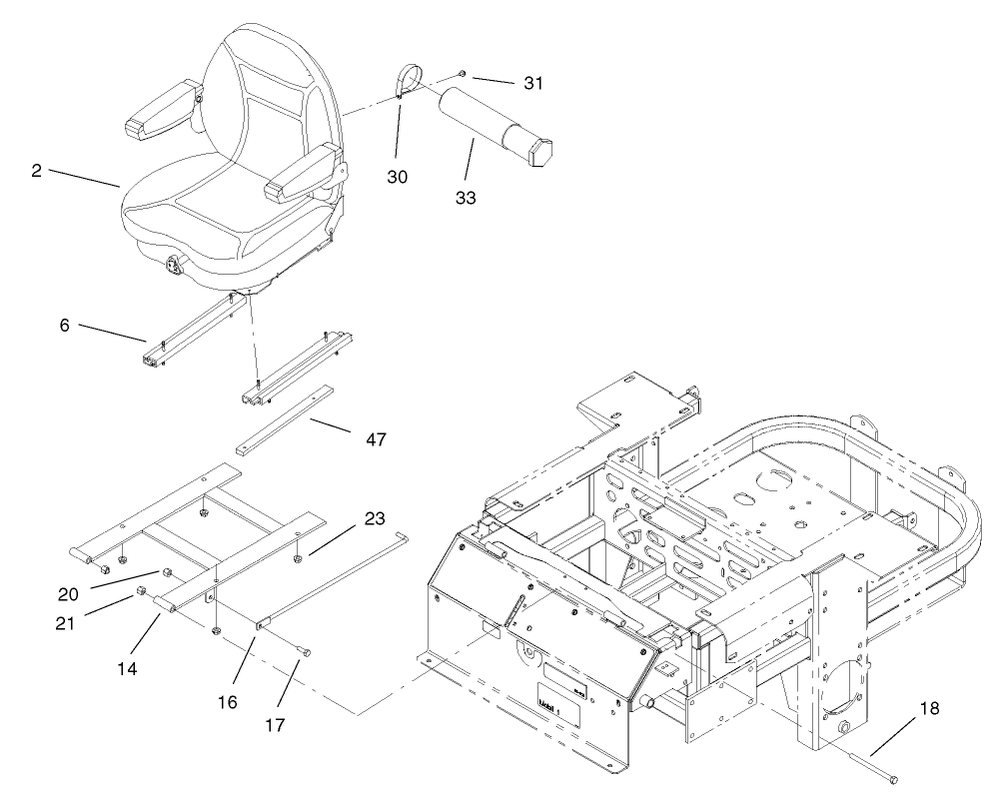 Seat Assembly 2 Diagram and Parts List for 74214 (230000001-230006000)(2003) Toro Lawn Mower
